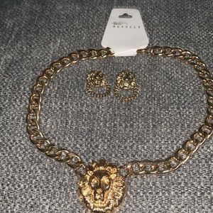 Lion Gold Chain Costume Jewelry Necklace and Earring Set